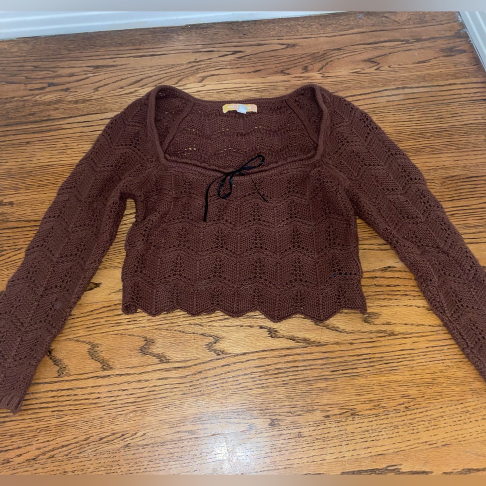 Urban Outfitters brown knit sweater with bow detail